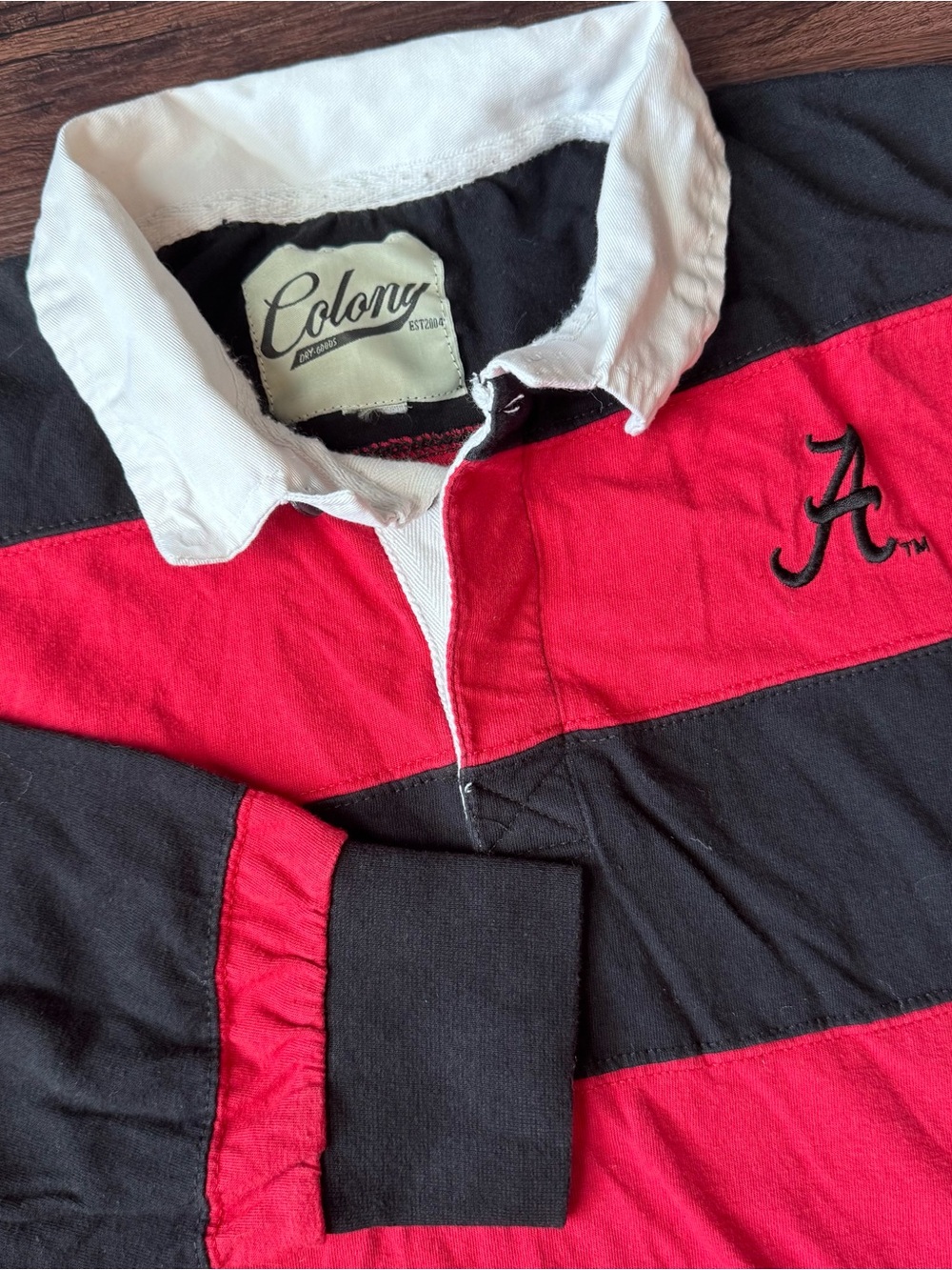 Alabama Rugby Shirt Men’s Red Black Stripe Crimson Tide Football Large Script A